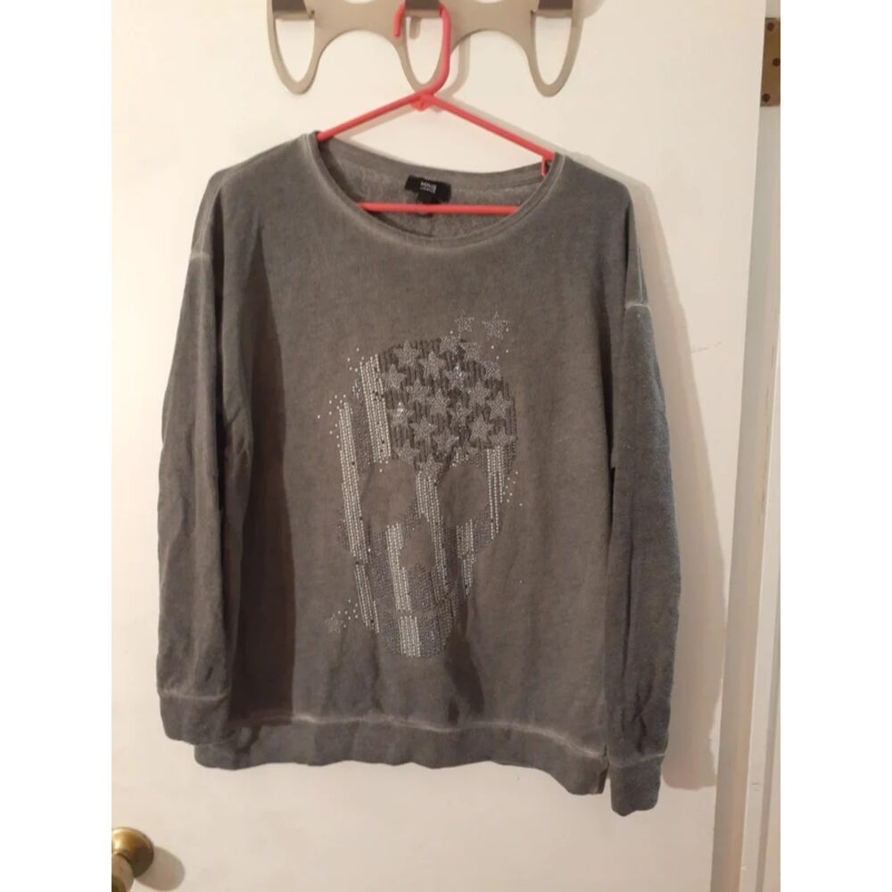 Mng mango gray skull stars and stripes sweatshirt m